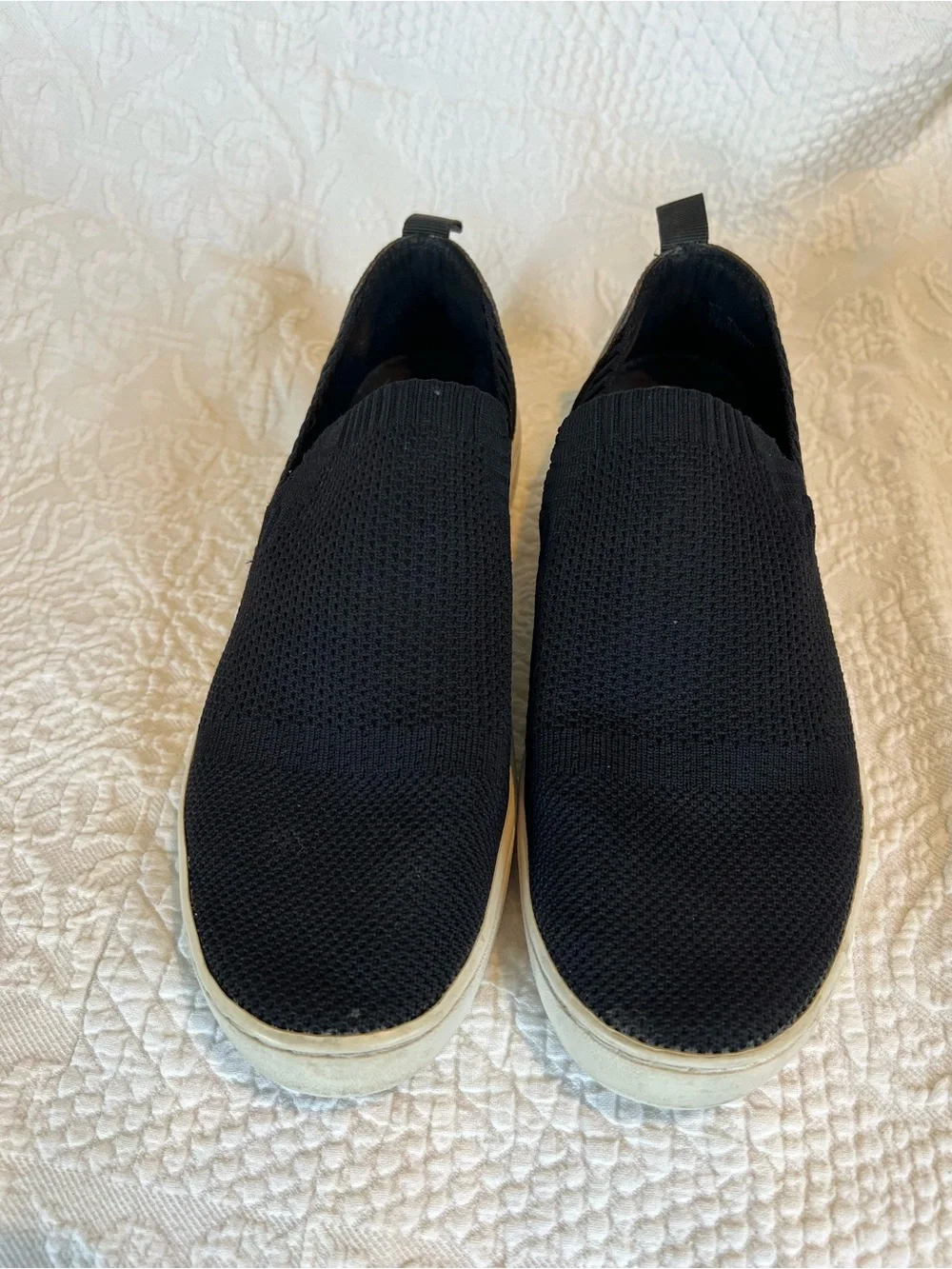 💙 Michael Kors Juno Black Slip-On Sneakers Signature MK Pattern on Heel 7.5
